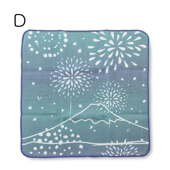 やわらかガーゼのハンカチ (D)花火と富士山